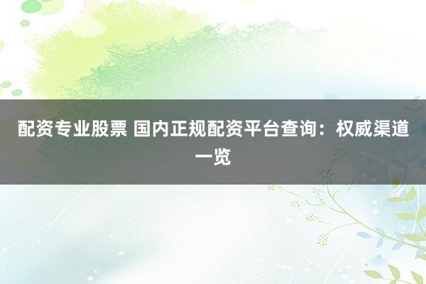 配资专业股票 国内正规配资平台查询：权威渠道一览
