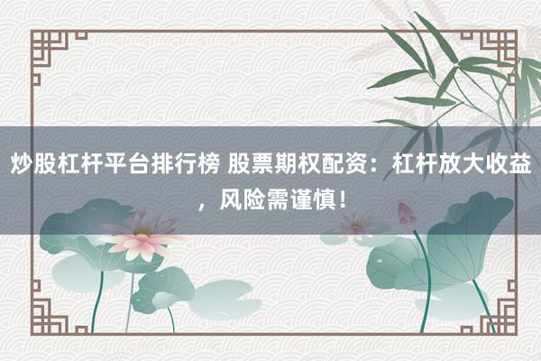 炒股杠杆平台排行榜 股票期权配资：杠杆放大收益，风险需谨慎！