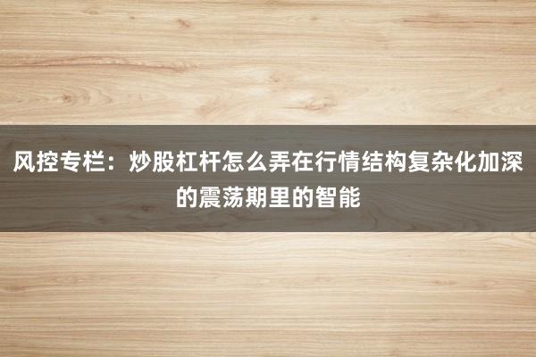 风控专栏：炒股杠杆怎么弄在行情结构复杂化加深的震荡期里的智能