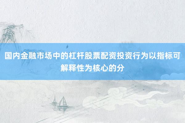 国内金融市场中的杠杆股票配资投资行为以指标可解释性为核心的分
